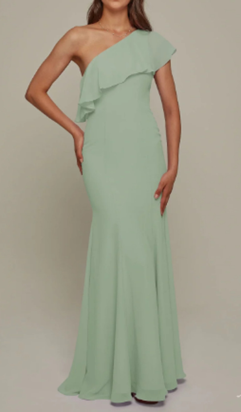 AW BRIDAL 2 XS sage green chiffon Felicia formal bridesmaid maxi dress NEW B29
